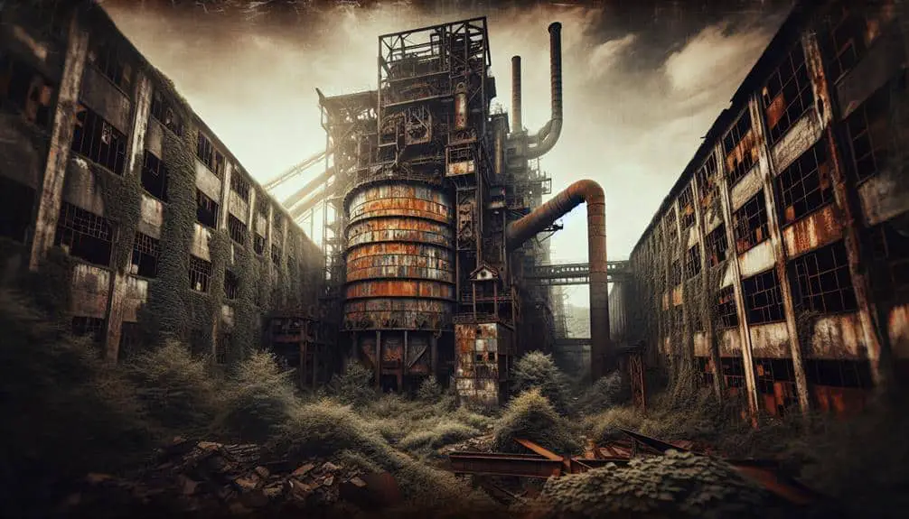 forgotten industrial ruins stand