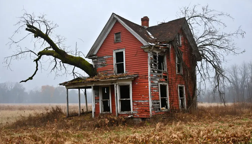abandoned red house town
