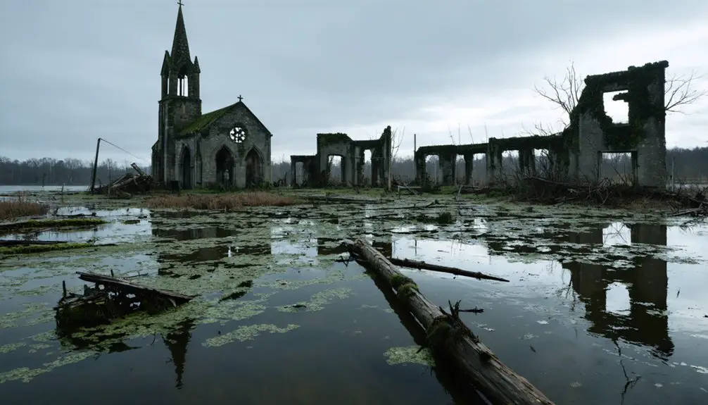 submerged town beneath lake