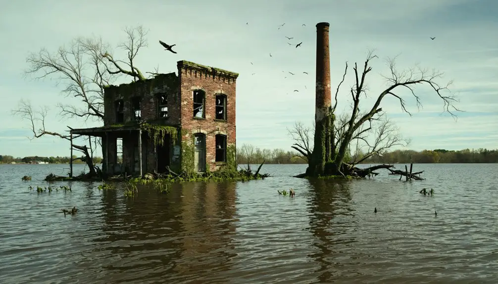 submerged town beneath water