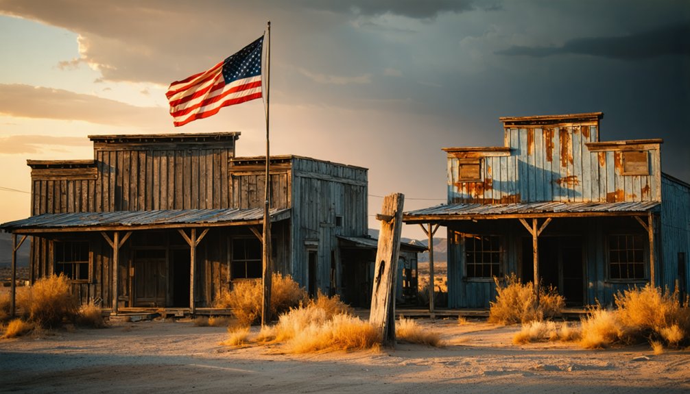 deserted town flag flying