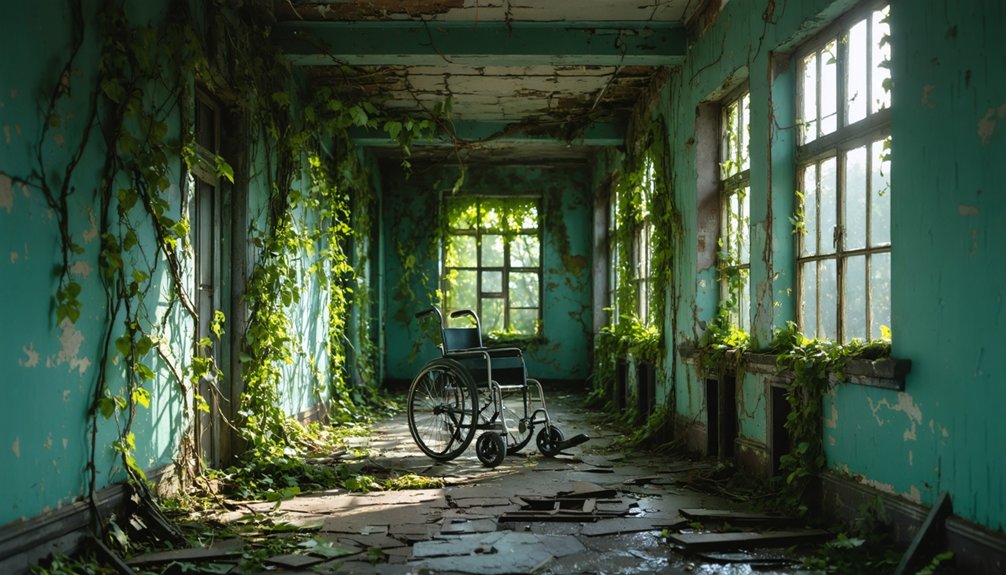abandoned medical complex reclaimed by nature