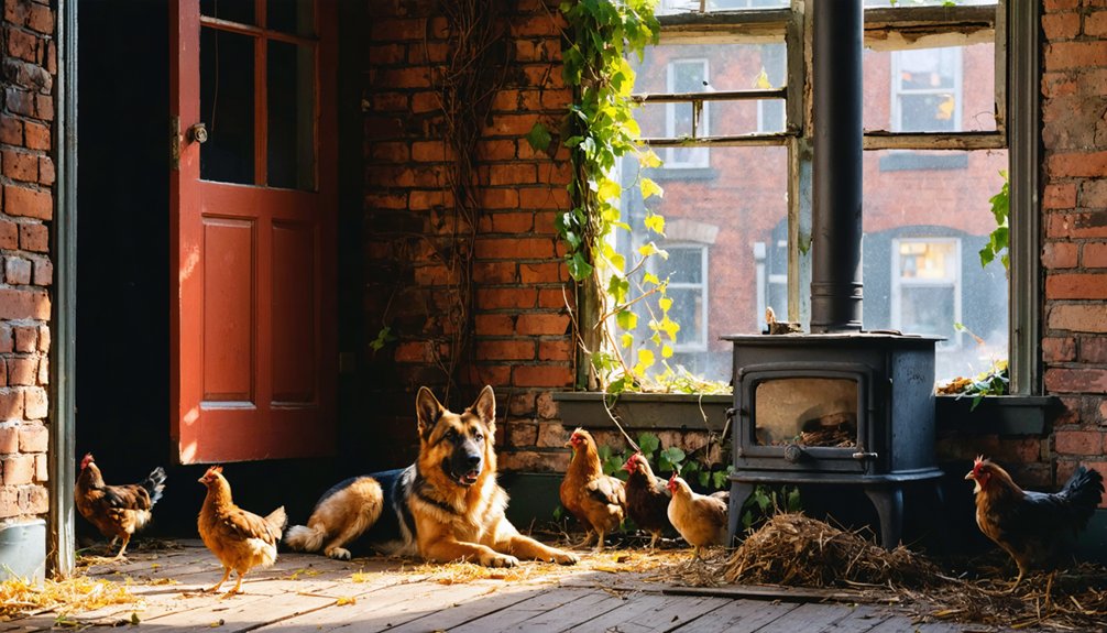 historic village with animals