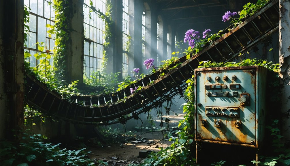 silent industrial wastelands persist