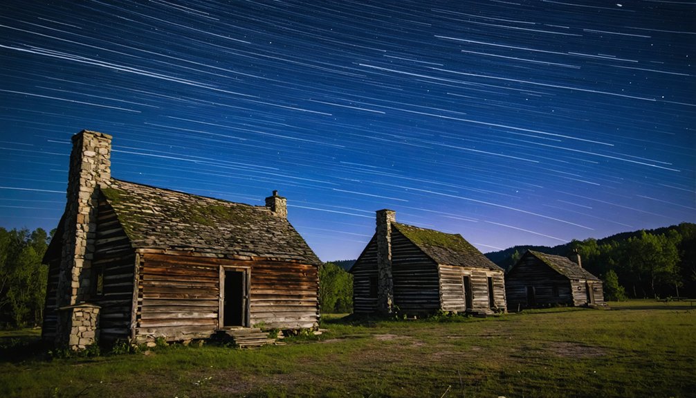 star trails over ruins