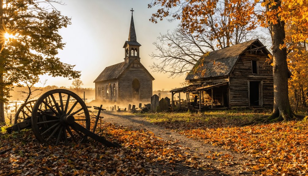 ghost town with methodist church