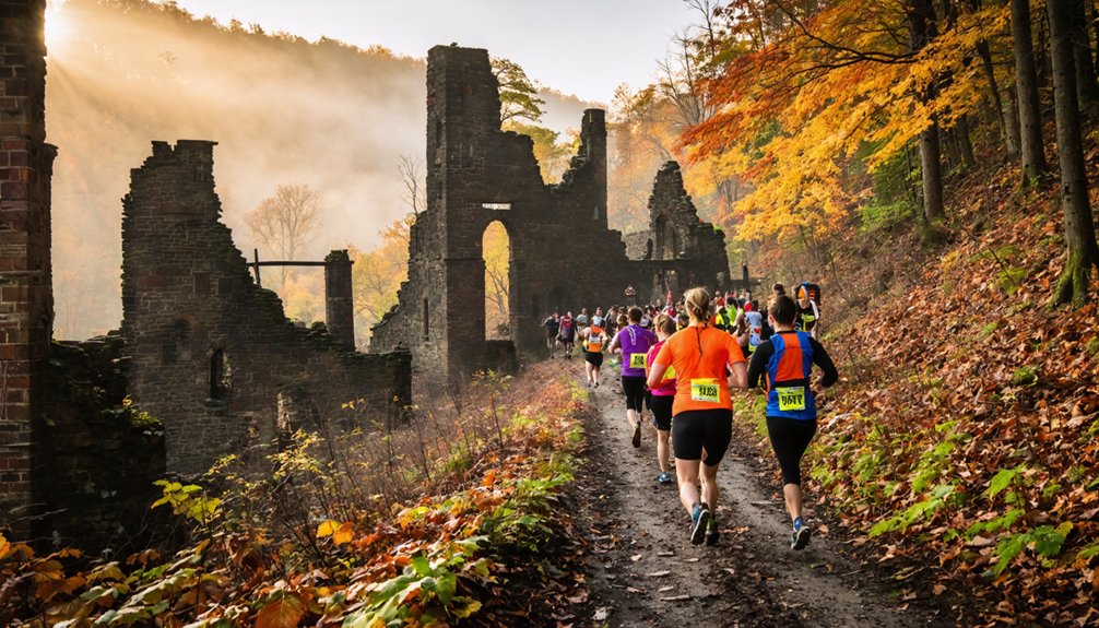 scenic autumn trail along riverside