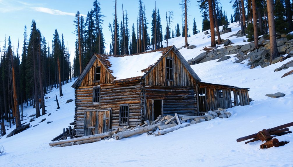 snowy ruins of ghost town