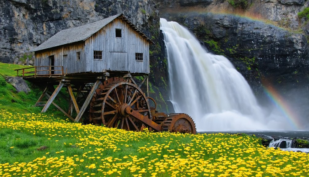 volcanic falls and ruins
