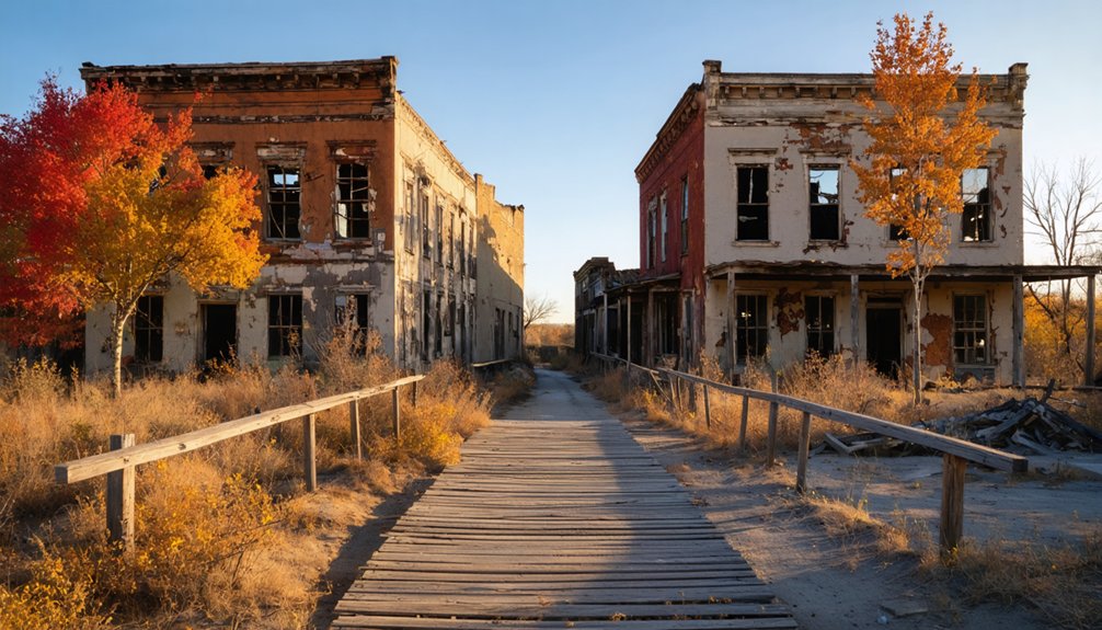 abandoned towns with autumn foliage