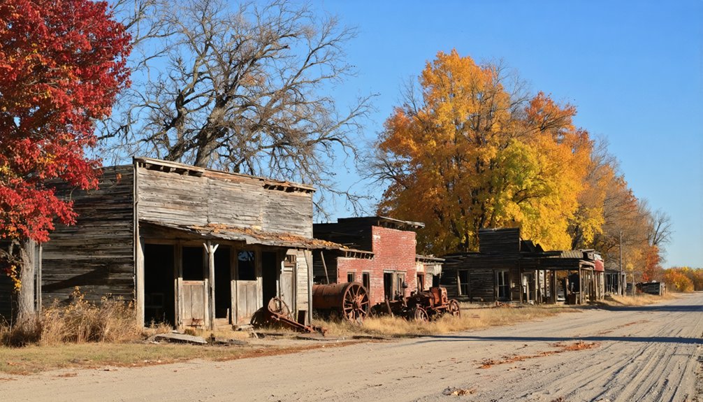 abandoned towns with autumn leaves