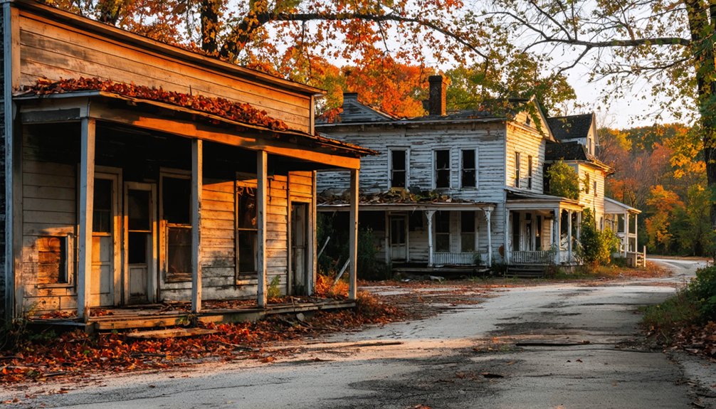 abandoned towns with autumn leaves