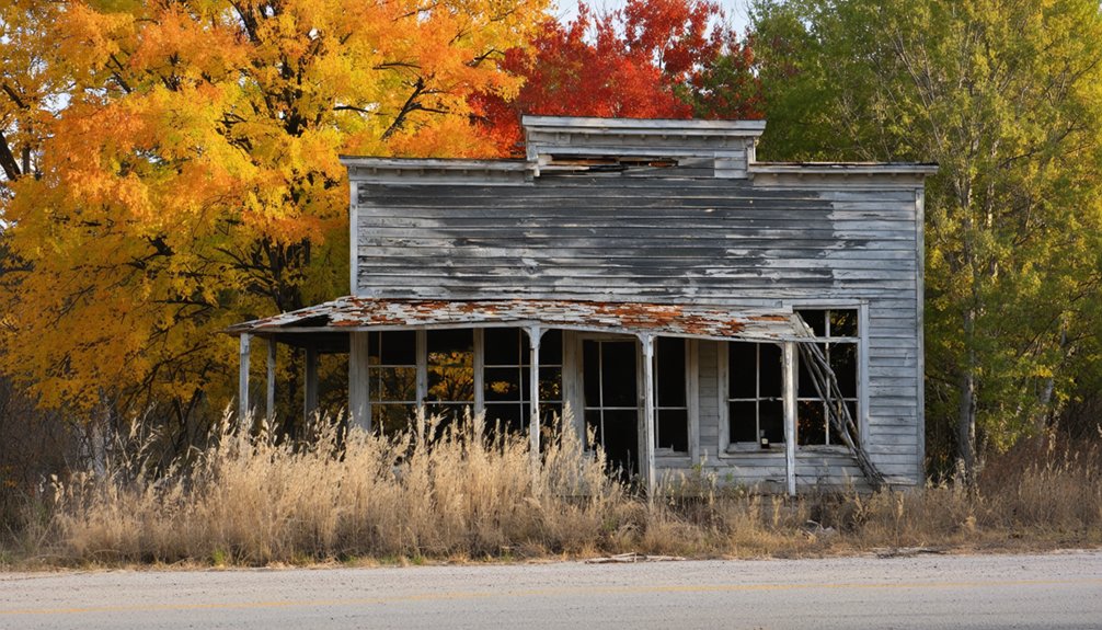abandoned towns with autumn leaves