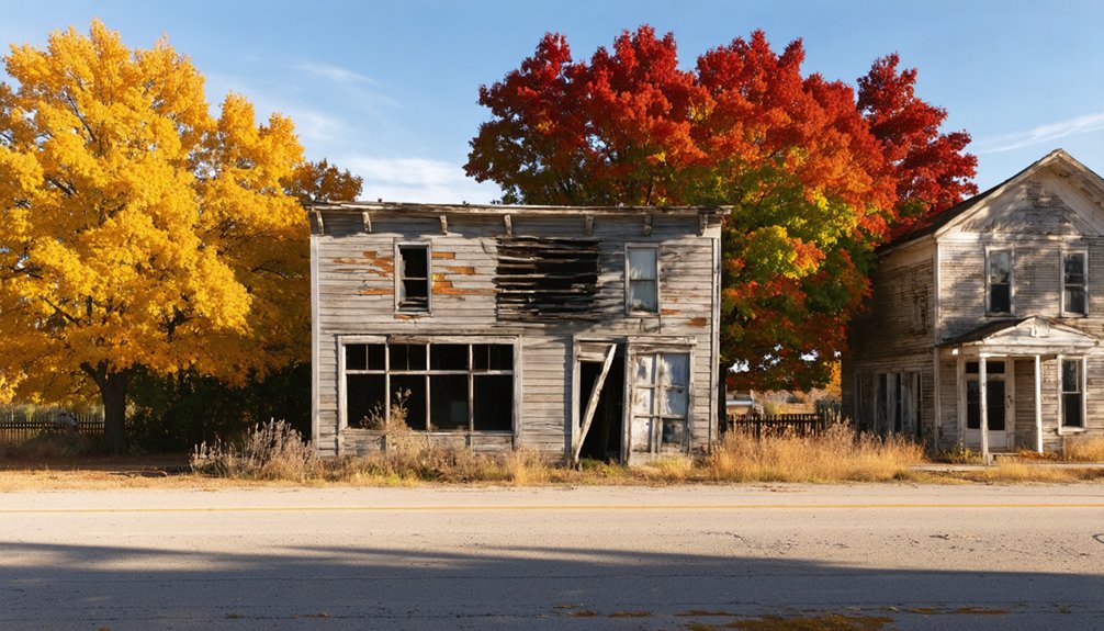 abandoned towns with autumn leaves