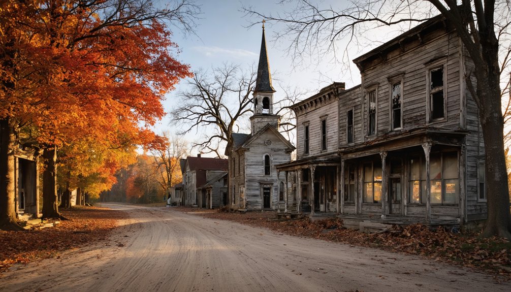 abandoned towns with autumn scenery