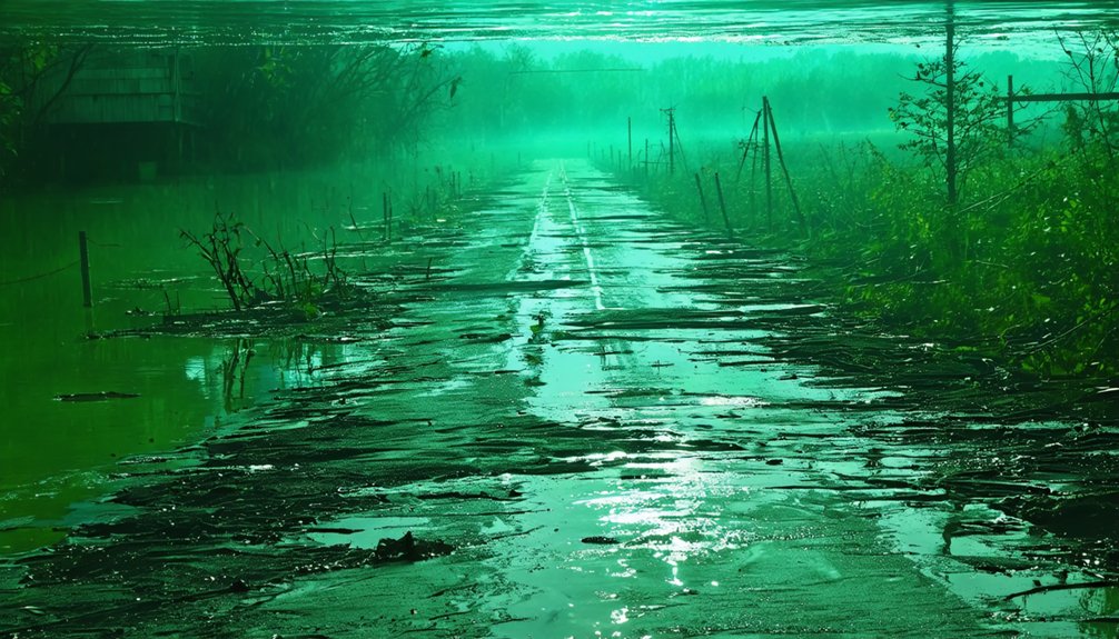 submerged town roads remains