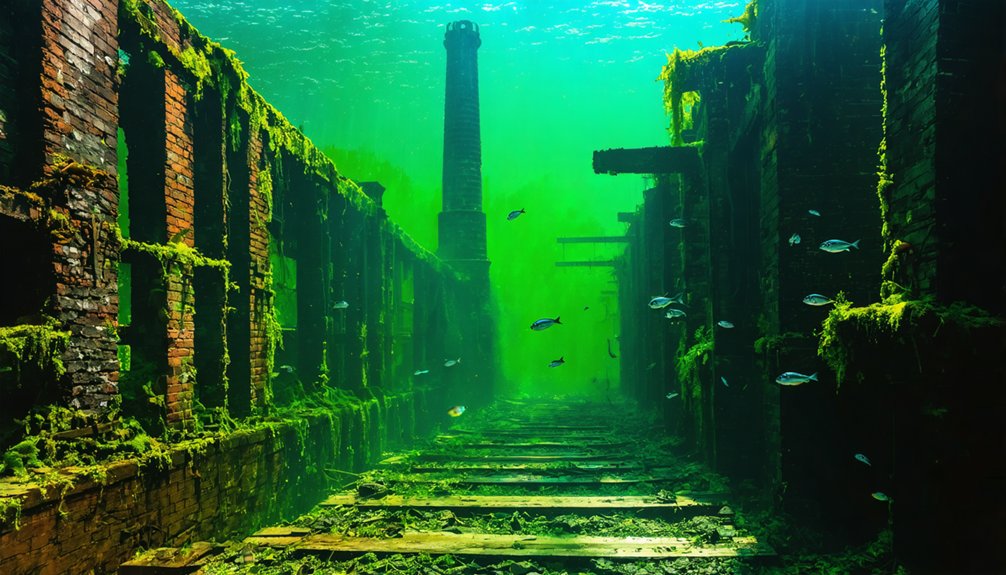underwater lumber town remnants