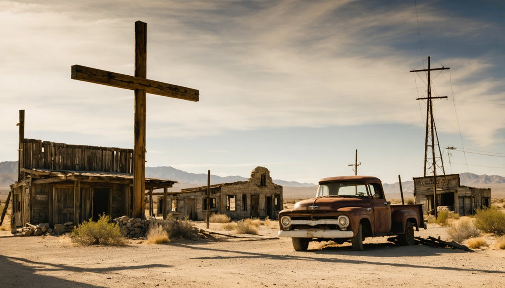 stark white skeleton like cross in wilderness
