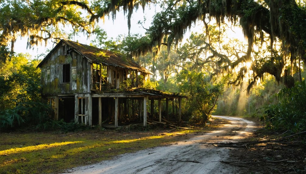 ghost town along river