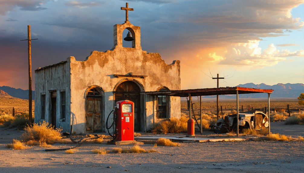 historic church and gas station