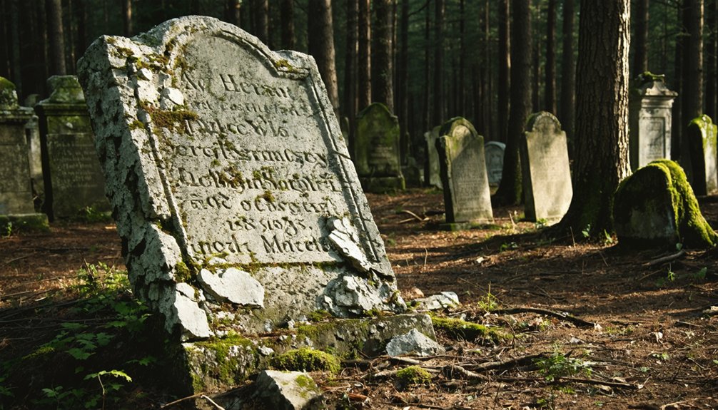 haunting cemetery with headstones