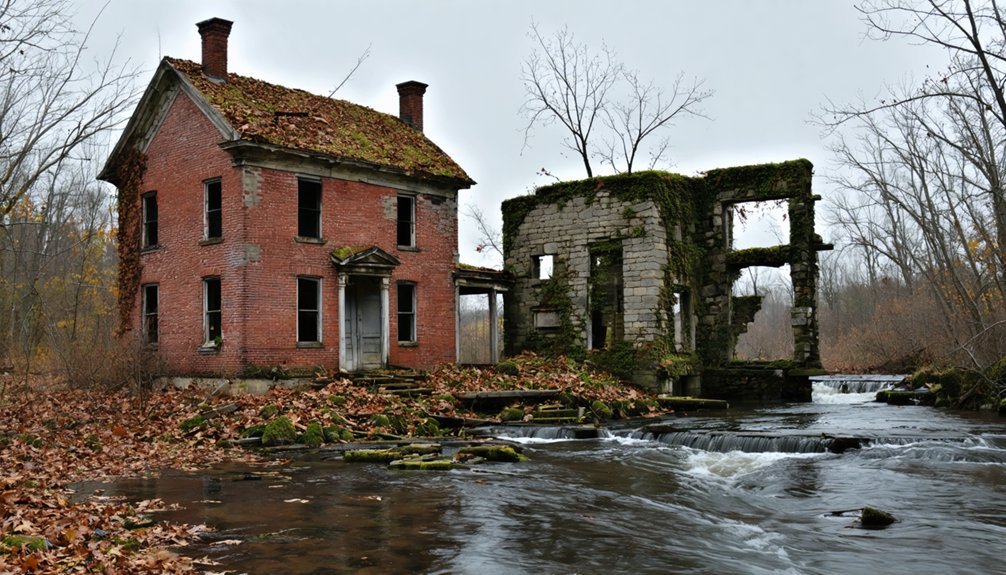 decaying ruins amid farmland