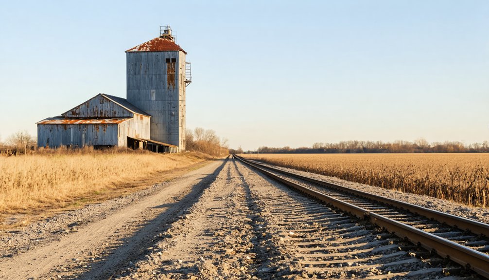 farmland rail line grain elevators