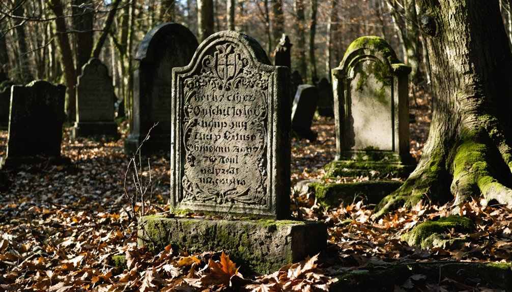 overgrown cemetery with readable headstones