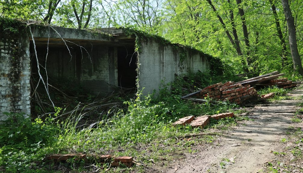 overgrown foundations and markers