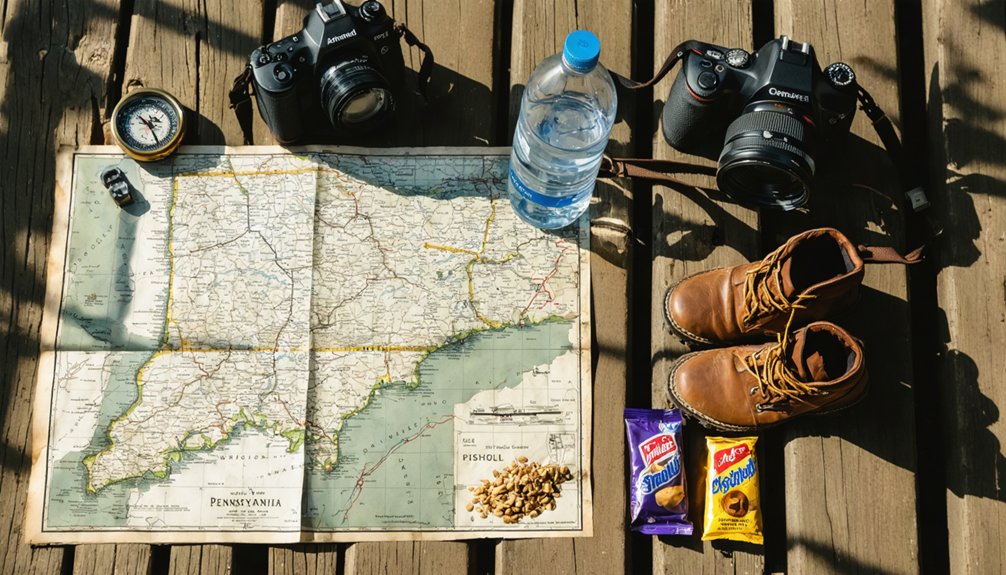pack water snacks and layers