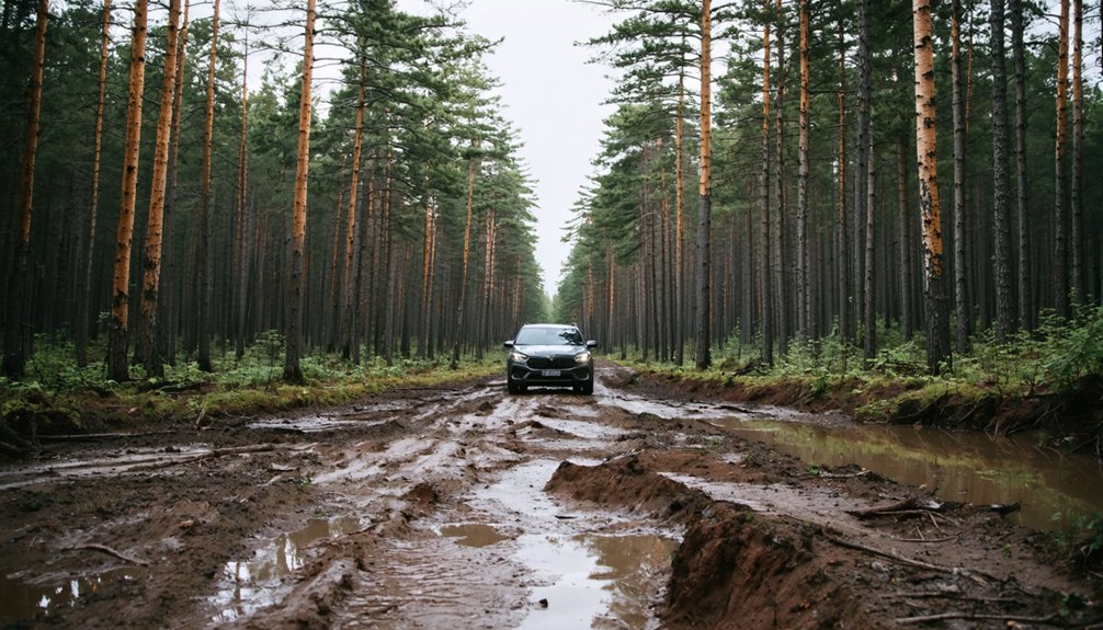 rugged overgrown muddy terrain