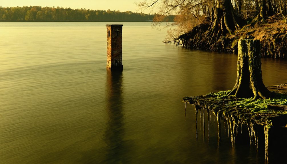 submerged town remnants visible