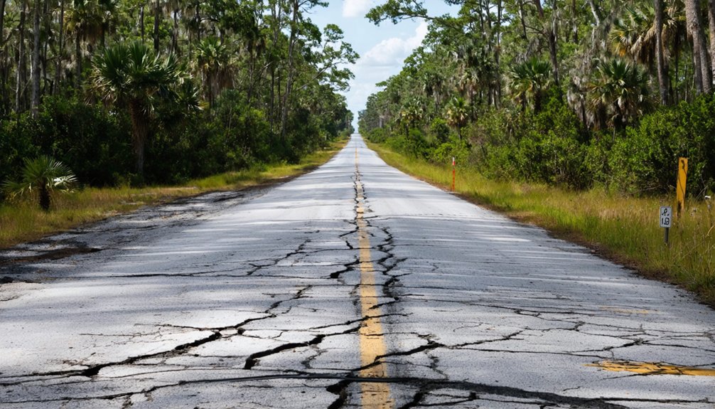 road follows historic railroad corridor