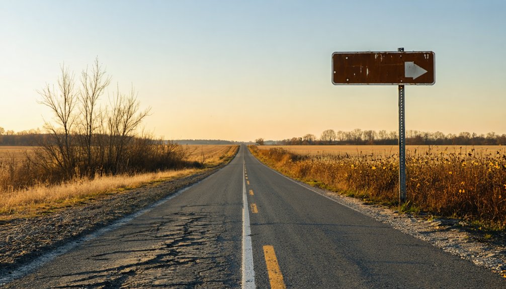 rural intersection with historic sign