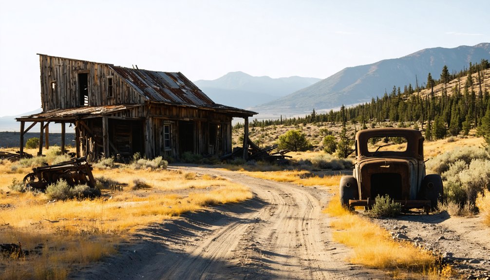 weathered cabins and scenic canyon